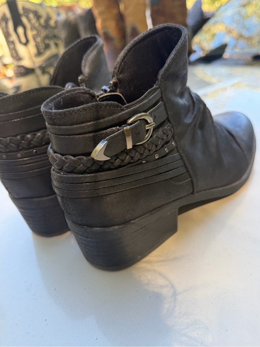 BareTraps Black Braided Strap Ankle Booties